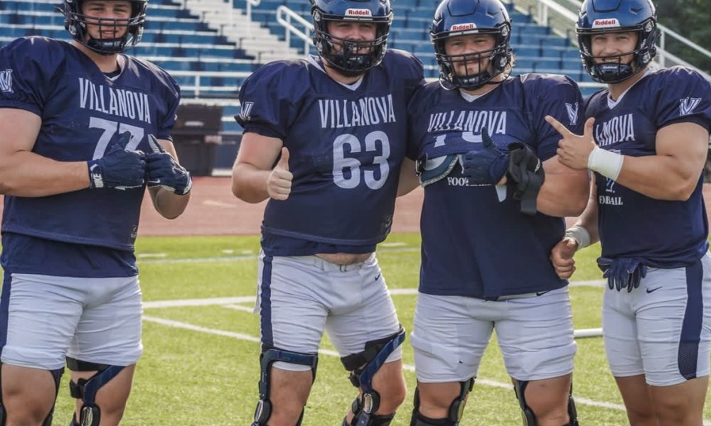 Left to right: Villanova Football offensive linemen Chris Therien, Quin Whalen, Chris McCullers and Brody Eaton. Image courtesy of Nova Football Recruiting’s Instagram account.