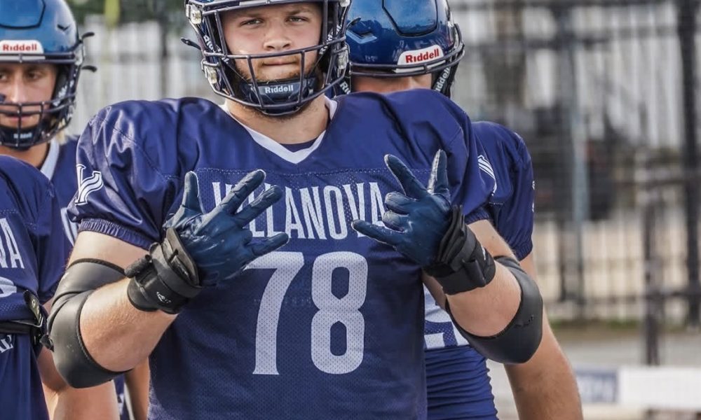 Villanova Football offensive lineman Tommy Broderick. Image courtesy of Nova Football Recruiting’s Instagram account.
