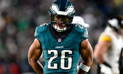 Philadelphia Eagles running back Saquon Barkley in a game against the Pittsburgh Steelers on Dec. 16, 2024. -- Ed Thompson / Steelers Now