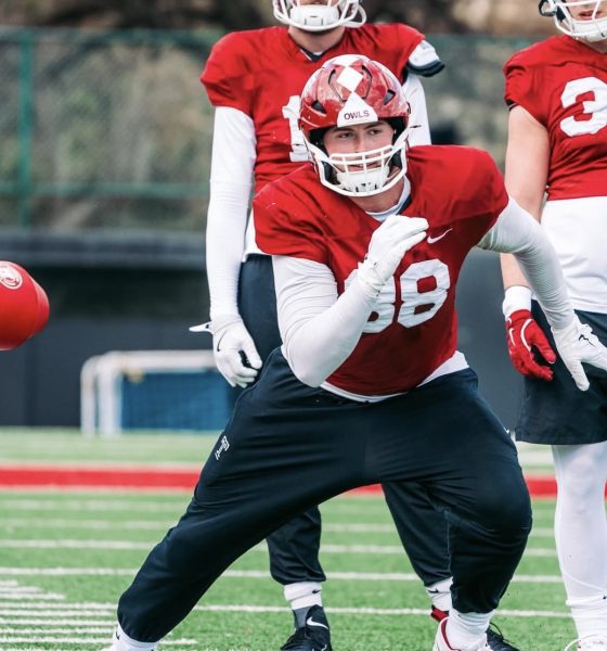 Temple Football tight end Peter Clarke. Image courtesy of Temple Football's Instagram account.
