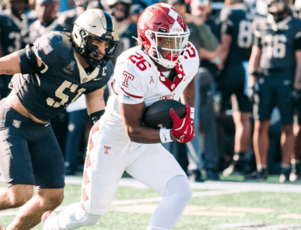 Temple running back Keveun Mason carries the ball against Army in 2025. Image via Temple Athletics