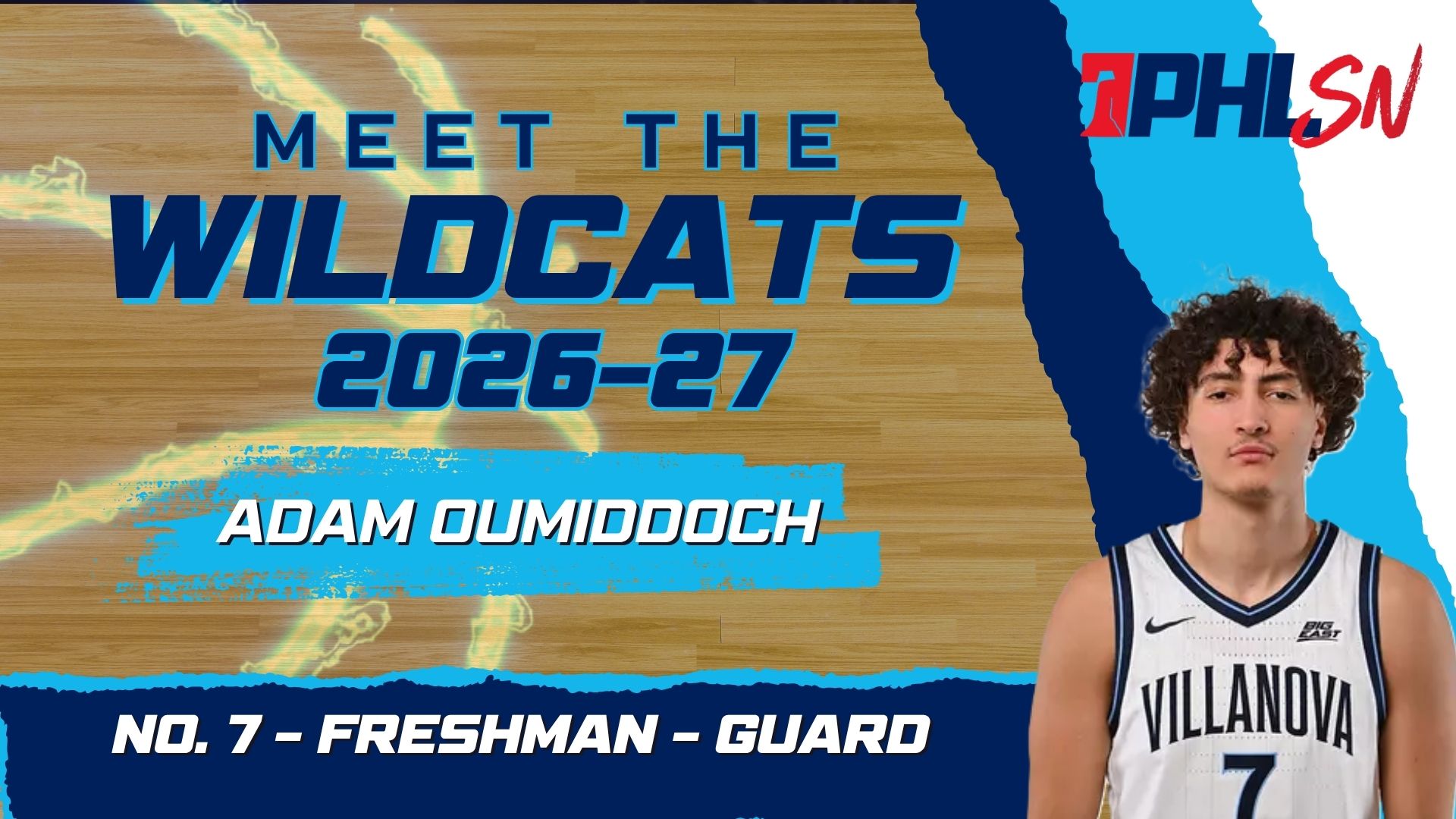 Villanova freshman guard Adam Oumiddoch. Graphic by Griffin Floyd/Philadelphia Sports Now