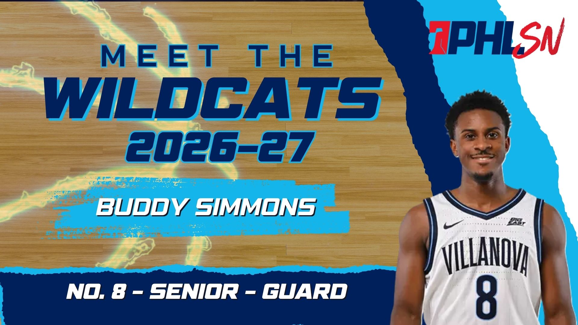 Villanova senior guard Buddy Simmons. Graphic by Griffin Floyd/Philadelphia Sports Now