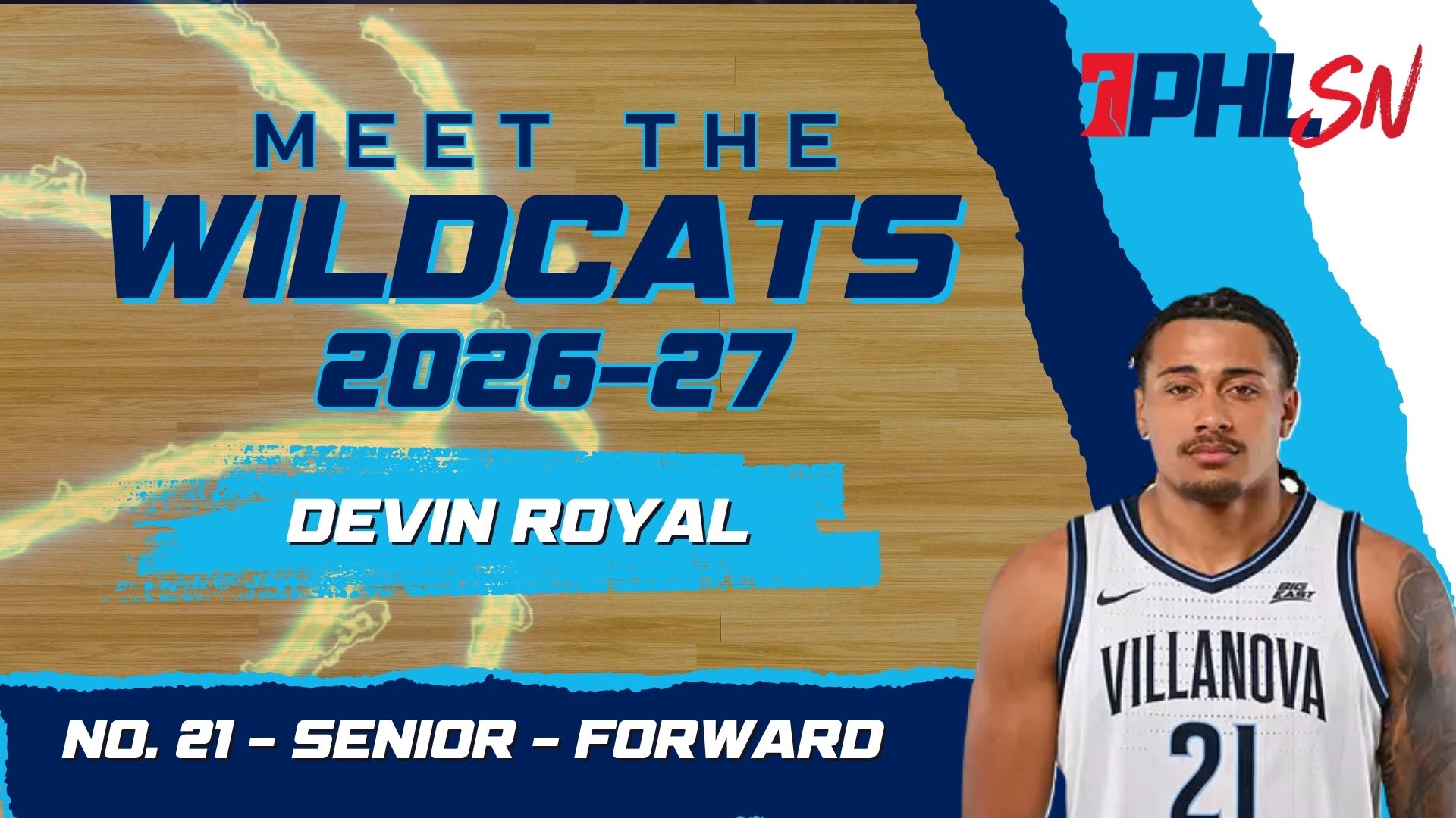 Villanova senior forward Devin Royal. Graphic by Griffin Floyd/Philadelphia Sports Now
