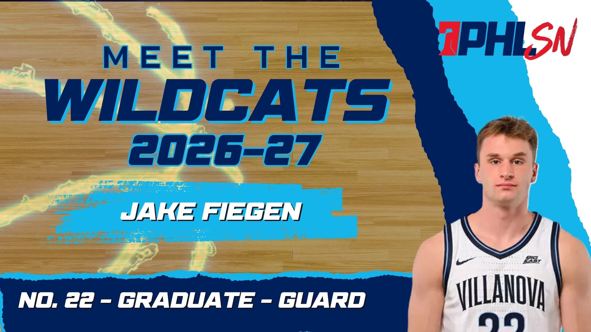 Villanova graduate guard Jake Fiegen. Graphic by Griffin Floyd/Philadelphia Sports Now