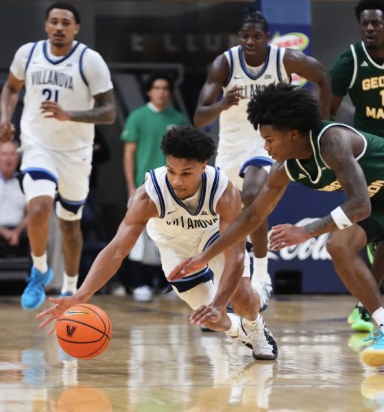 Villanova guard Tyler Perkins goes for the basketball. Image via Nova MBB's Instagram account