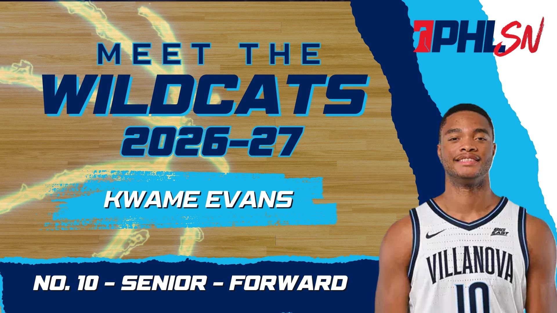Villanova senior forward Kwame Evans Jr. Graphic by Griffin Floyd/Philadelphia Sports Now