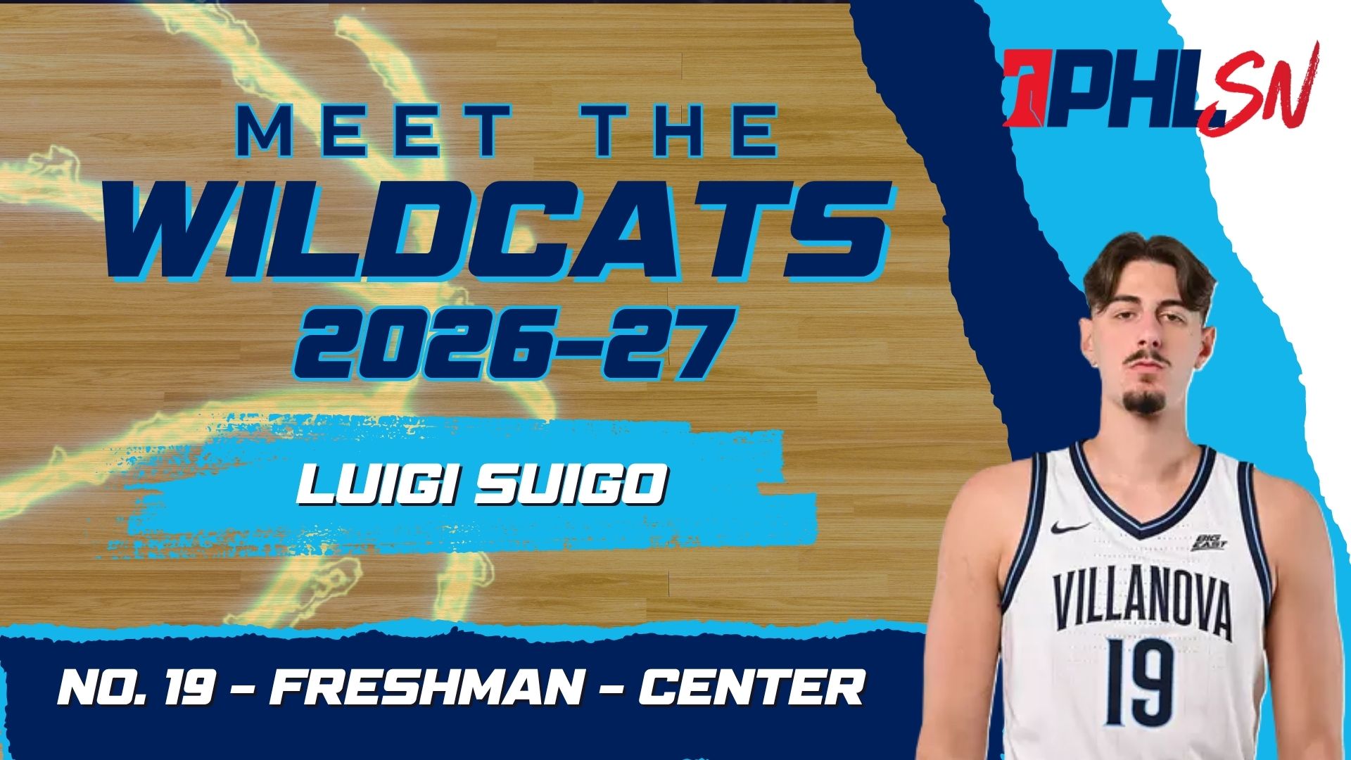 Villanova freshman center Luigi Suigo. Graphic by Griffin Floyd/Philadelphia Sports Now