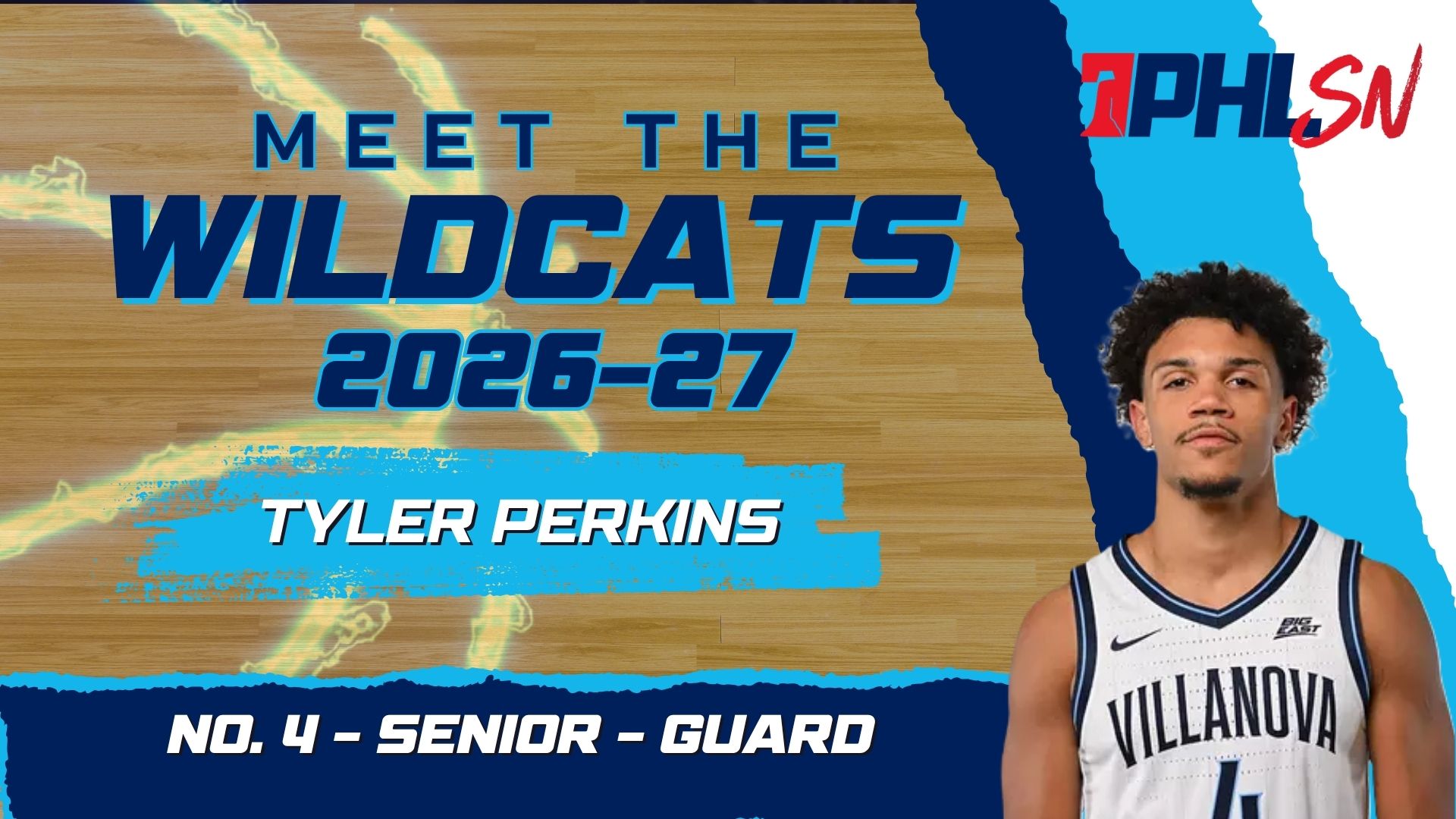 Villanova senior guard Tyler Perkins. Graphic by Griffin Floyd/Philadelphia Sports Now